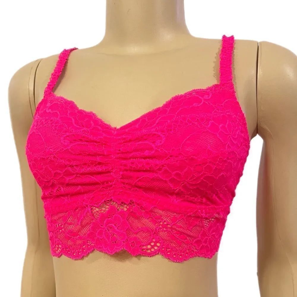 Victoria’s Secret Pink lace Unlined Ruched Front bralette bra pink Medium